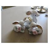 Porcelain Deer Figurine Set with Floral and Gold A