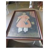 Framed Painting of Girl in Pink Dress with Cat, Ap