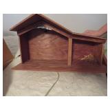 Wooden Nativity Scene, Fabric Wreath, and Artifici