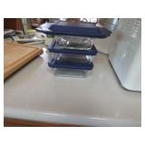 Pyrex Glass Containers with Blue Plastic Lids