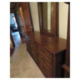 Wooden Dresser with Matching Mirror and Ornate Tri