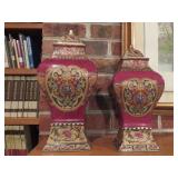 Decorative Ceramic Urns with Floral Patterns and L