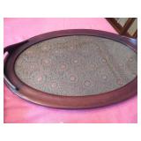 Wooden Tray with Glass Overlay, Shuttle Loom Tools