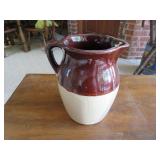 Two-Tone Glazed Ceramic Pitcher with Handle and Sp