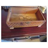 Carved Wooden Box with Mirrored Lid and Decorative