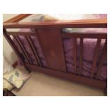 Wooden Bed Frame with Decorative Inlay