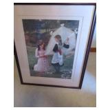 Framed Print of Two Girls with Kite in Wooden Fram