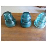 Three Vintage Glass Insulators in Aqua Blue