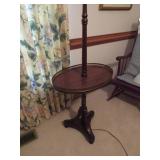 Wooden Floor Lamp with Integrated Oval Table, Bras