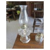 Three Glass Oil Lamps with Chimneys