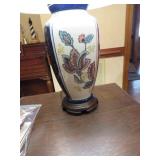 Porcelain Table Lamp with Floral Motif and Fabric