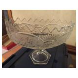 Pressed Glass Pedestal Bowl w/ Decorative Floral P
