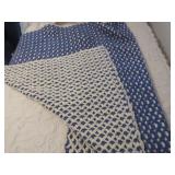 Hand-Crocheted Blue and White Blanket, 88 x 50 Inc