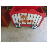 Red Wooden Cart with Tiger Design and Decorative W