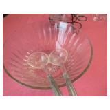 Glass Serving Bowl with Two Ladles, Punch Cups, an