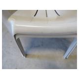 White Plastic Chairs and Metal Stool With Round To