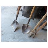 Three Garden Tools: Two Shovels and One Post Hole