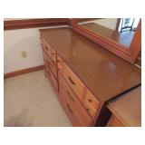 Wooden Dresser with Mirror and Brass Handles