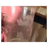Etched Glass Pitcher and Silver-Plated Glass Compo