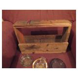 Wooden Tool or Storage Box with Three Glass Ashtra