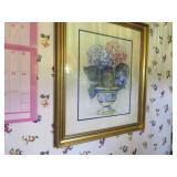 Two Framed Barbara Mock Prints with Floral and Bir