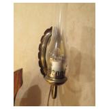 Brass Wall-Mounted Electric Lamp with Glass Chimne