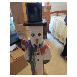 Wooden Standing Snowman Figure with Hat, Scarf, an