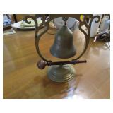 Brass Tabletop Bell with Metal Frame and Wood Stri