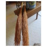 Painted Milk Can and Two Handmade Brooms