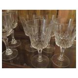 Eight Clear Crystal Wine Glasses with Faceted Desi