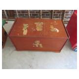 Wooden Storage Chest with Painted Childlike Animal