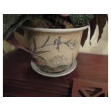 Floral Ceramic Planter with Decorative Base Plate
