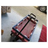 Red and Blue Wooden Pull Wagon with Metal Frame an