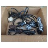 Box Lot of Electrical Cords, Wooden Box, and Misce