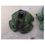 Green Ceramic Christmas Tree with Base and Red Lig