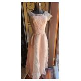 Vintage 1960's Pink Formal Dress Chiffon Overlay