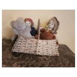 Basket With Vintage Dolls & Plush Bears