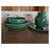 Dansk Green Glazed Terracotta Bowl & Pitcher Set