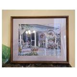 Embroidered Framed Art Cottage Front Porch Scene