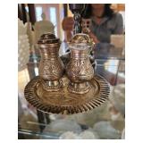 Silver Plate Candlestick Holder & Salt & Pepper