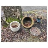 Collection of Terracotta Planters, stands, frog