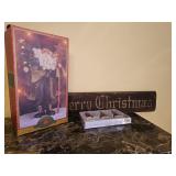 Santa Statue, Ornaments Primitive Christmas sign.