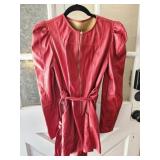 Red Faux Leather Zip Up Blouse