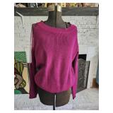 Fuschia Knit Blouse Sheer Chiffon Back & Sleeves