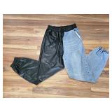Akira Split Leg Joggers Denim & Faux Leather