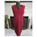 I LE NY Maroon Lace Up Front Bodycon Midi Dress