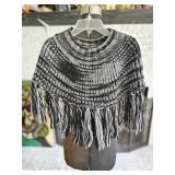 Black Gray Fringed Poncho