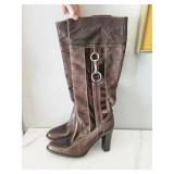 Coach Yvette Tall Leather Boot Brown Logo
