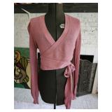 Susina Pink Knit Wrap Blouse Side Tie