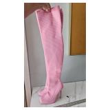 Over the Knee Stiletto Sock Boots Pink